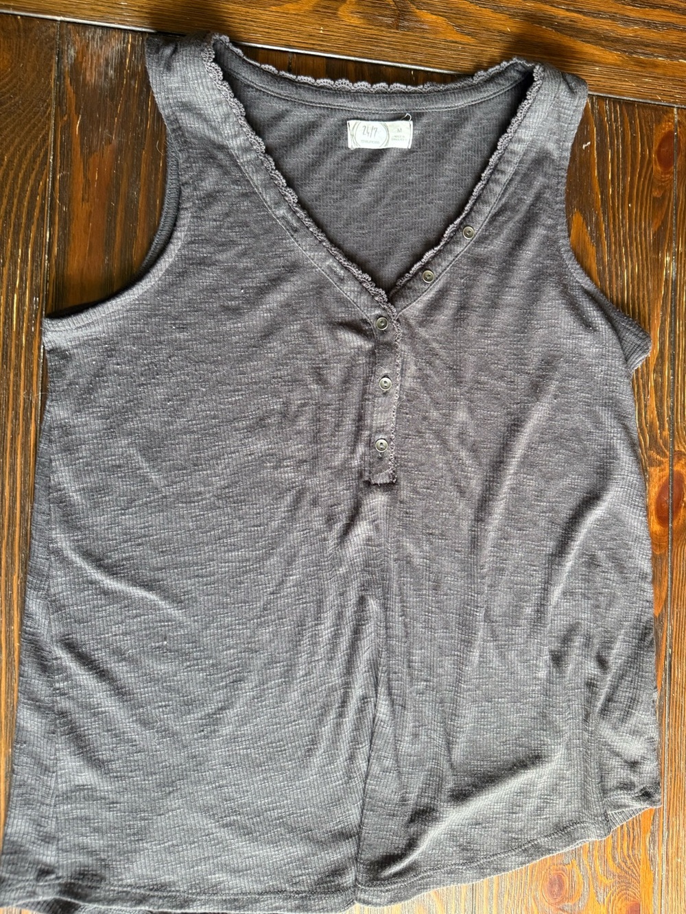 Maurices Brown Ribbed Henley Tank Top